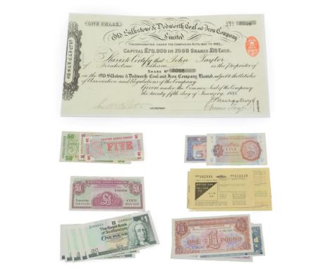 British Military Authority 5 Shillings ND (1943), brown on blue &amp; green underprint, virtually UNC , together with a a col