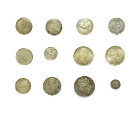 12 x Foreign Silver Coins comprising: British India 6 x rupees: 1880 attractive blue/gold tone EF, 1890 obv. hairlines &amp; 