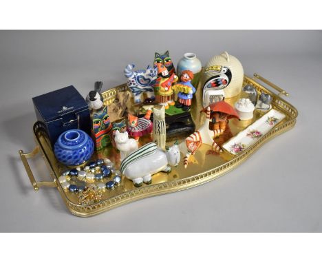 A Galleried Tray of Various Items to Include Ceramic Italian Cat, Wedgwood Noah's Ark Collection Toucan, Royal Copenhagen Mou