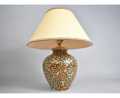 A Leopard Skin Patterned Vase Shaped Table Lamp and Shade 