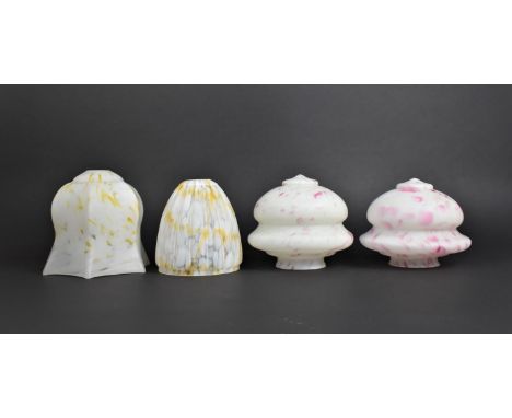 Four Various Vintage Mottled Frosted Glass Shades 