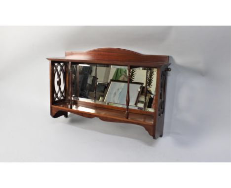 An Edwardian Mahogany Two Tier Mirrored Wall Shelf with String Inlay, 73cms Wide 