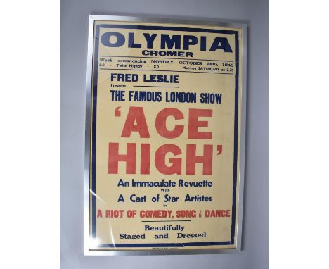 A Framed Vintage Theatrical Poster, Olympia, Cromer, Fred Leslie Presents the Famous London Show 'Ace High', Dated for Octobe