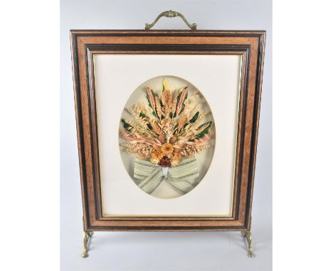 A Modern Fire Screen with Dried  Flower Arrangement to Centre, Brass Carry Handle, 52cm wide 
