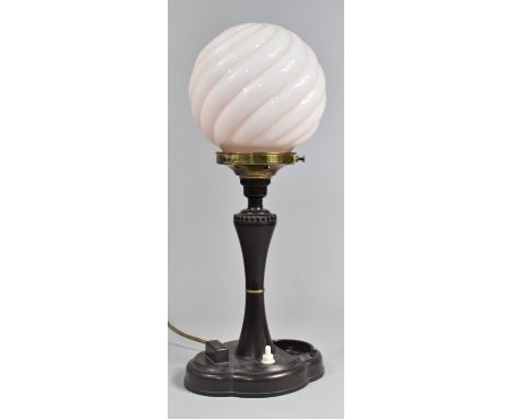 An Early 20th Century Bakelite Combination Table Lamp/Smokers Stand with Opaque Wrythen Globular Shade, 39.5cms 