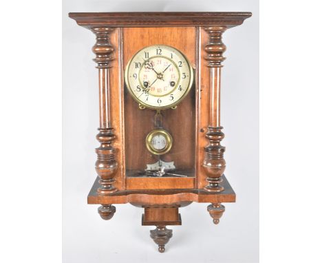 An Edwardian American Wall Clock, In Need of Attention and Missing Finial 