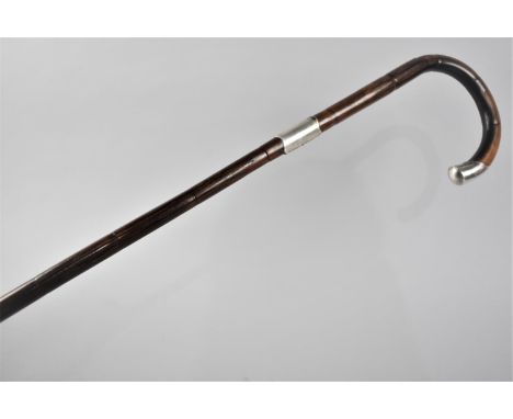 A Silver Mounted Bamboo Walking Stick, Hallmarked for Birmingham 1920, 90cms High 