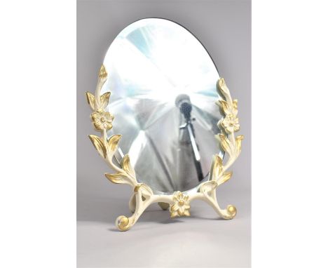 A Mid 20th Century Gilt and Cream Easel Back Oval Dressing Table Mirror by Peerart, 35cms High 
