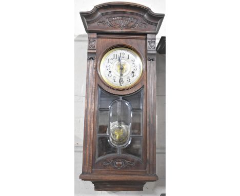 An Edwardian Westminster Chime Wall Clock, Condition issues, 86cms High 