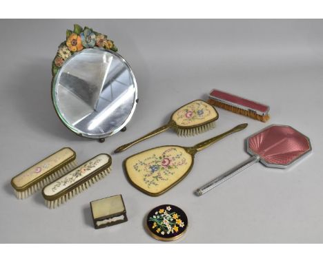 A Collection of Various Mid/Late 20th Century Dressing Table Items to comprise Enamelled Mirrors, Brushes etc Together with a