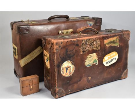 Two Vintage Leather Travelling Trunks, The Smaller Case by Douthwaite's and the Larger H. J. Cave &amp; Sons "Osilite" both w