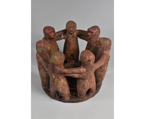 A Modern Aztec Mayan Exterior Tealight Stand in the Form of Circle of Seven Figures, 23cms Diameter 