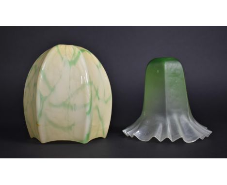 A Vintage Mottled Green and Yellow Glass Shade together with an Earlier Example of Frill Form 