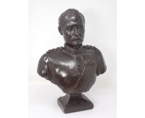 A ceramic Bust with bronzed finish depicting Colonel Francis D.M. Brown VC, indistinctly signed Joseph Brown to back 16 1/2in