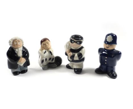 Four limited edition Wade figures consisting:policeman,judge,burglar and prisoner, max h. 9 cm