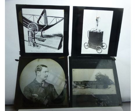 Lantern Slides : Set of 16 monochrome photographic slides featuring various engineering inventions and machines together with
