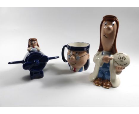 A collection of five Wade Tetley Teafolk items consisting:a pair of limited edition 'Gaffer' & 'Sidney' egg cups,a limited ed