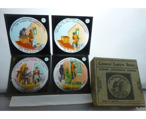 Coloured Lantern Slides : 'The Sweep and the Whitewasher' complete set of 8 slides with narrative titles housed in the origin