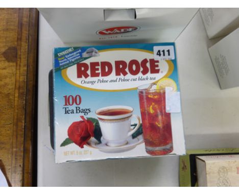 A cased set of Wade Red Rose whimsies, together with a box of original teabags with whimsie included