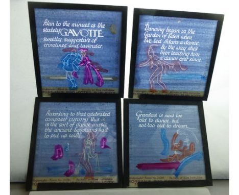 Lantern Slides : Set of 10 partly coloured slides featuring a series on Dance produced by 'Morgan's Projected Publicity' and 