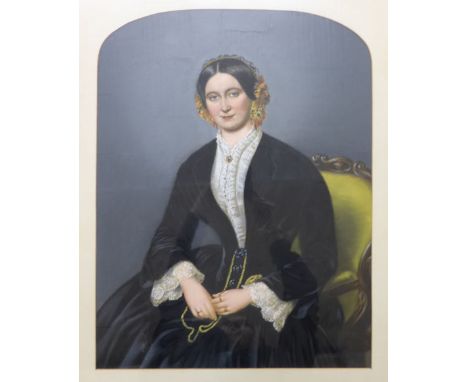 English School, 19th century,A half length portrait of a (?)young Queen Victoria,unsigned,watercolour,53 x 41 cm within an ar