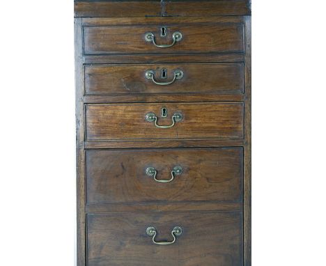 A George III mahogany campaign commode, the lift-lid over three drawers on a plinth base, w. 49 cm CONDITION REPORT: Lacking 