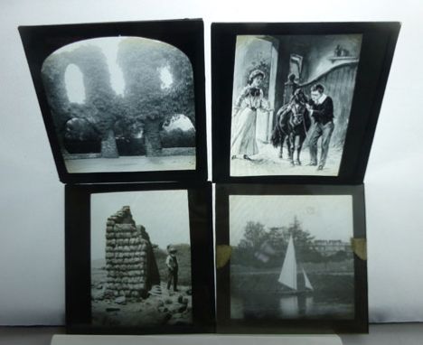 Lantern Slides : a miscellaneous set of 20 mainly monochrome photgraphic slides featuring architectural, rural people & child