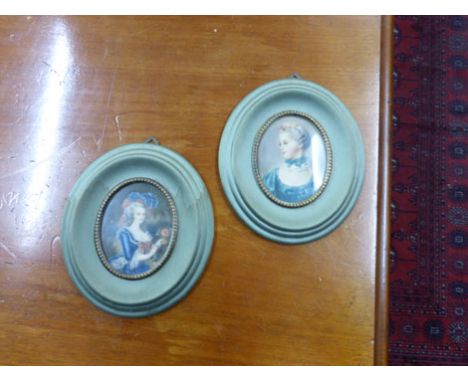 A watercolour on ivory half length portrait of an 18th century lady, bearing an indistinct monogram, within a oval frame, 16 