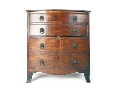 A George III mahogany bow fronted commode on bracket feet, w. 64 cm CONDITION REPORT: Surface scuffs and old wear, structural