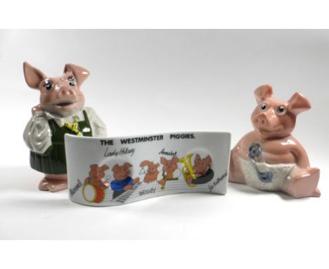 A group of six Wade Natwest piggy backs consisting;two Woody, both boxed,Annabel,Maxwell,Lady Hillary and Sir Nathaniel, toge