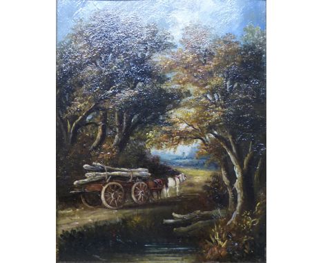 *Amended Estimate*Circle of Joseph Paul (1804-1887),'The Log Team',unsigned,oil on panel,27 x 20.5 cm CONDITION REPORT: Paint