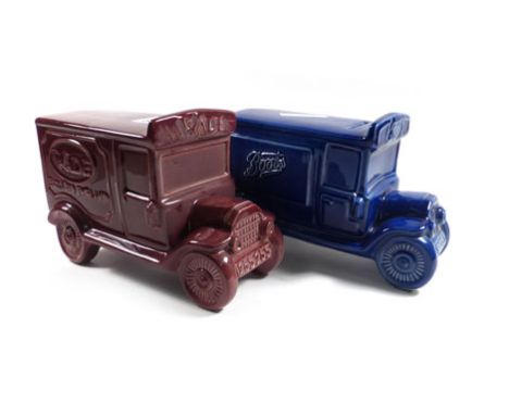 Five Wade money boxes, each in the form of a delivery van and advertising Wade, Cadbury's, Boots and C&S, h. 11.5 cm