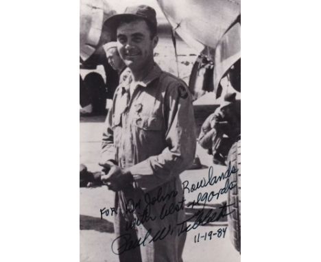 WW2 atom bomb pilot Brig Paul Tibbets signed rare photo. Photo Size 3 by 6 ½ Personally Signed by Brigadier General Paul W Ti