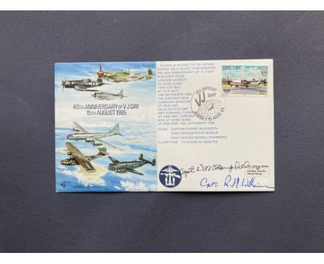 WW2 Top US Navy ace Capt D McCampbell MOH signed VJ day RAF flown cover. AC20bBR 40th Anniv VJ Day 5 Aug 85 Jersey 40th Anniv