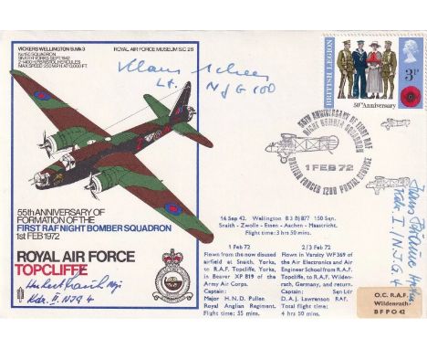 SC26 Hans Rossbach Luftwaffe Collection series, Signed 3 Luftwaffe WW11 Pilots. 1 Feb 72 BFPS 1280 RAF Topcliffe. 55th Annive