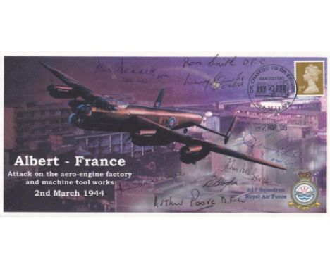 Albert - France Attack on the Aero - Engine Factory. 9 Signed 617 Sqn WW11 Crew 2 Mar 06 Woodhall Spa Special Postmark, Alber