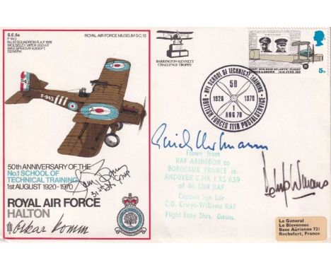 SC13 RAF Halton Signed Luftwaffe Pilots Hartmann, Romm, and S Brown USA Ace. 1 Aug 70 BFPS 1118 Special Postmark. RAF Halton 