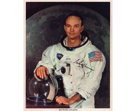 Michael Collins signed 10x8 inch NASA photo pictured in Space suit. Good condition. All autographs come with a Certificate of