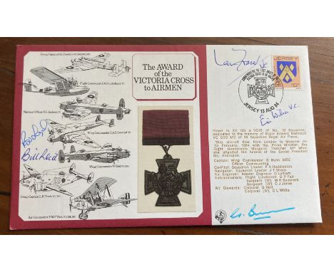 WW2 4 Victoria Cross winners multiple signed VC medal cover. Signed by Rod Learoyd VC, Ian Fraser VC, William Bill Reid VC, E