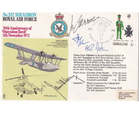 RAF8ag3 no 202 Sqn Signed by J H Lacey Battle of Britain, Luftwaffe Pilot B Jope and B Berree USA Ace. 8th Nov 1972 30th Anni