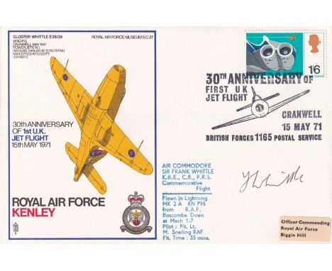 SC27c RAF Kenley Signed by Sir Frank Whittle. Flown in Lightning. 1/6 jet engine stamp. 15 May 71 BFPS 1165 RAF Kenley 30th A