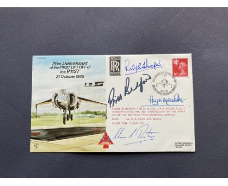 P1127 VTOL multiple test pilots signed RAF flown cover AC26 25th ann 1985 25th Anniversary of the first lift off of the P1127