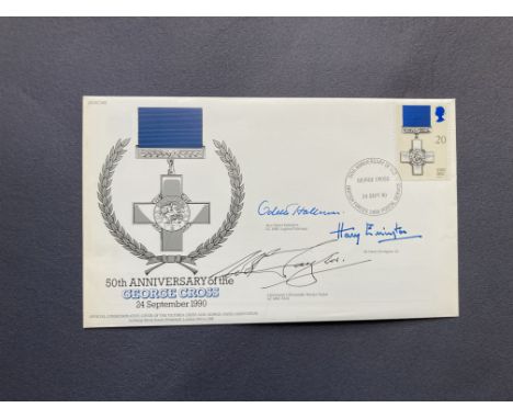 WW2 rare George Cross cover signed Odette Hallowes GC SOE, Horace Taylor GC, Harry Errington GC. JS(AC)46 official RAF flown 