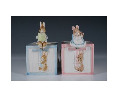 This delightful set of two Schmid musical coin banks features beloved Beatrix Potter characters in beautifully detailed ceram