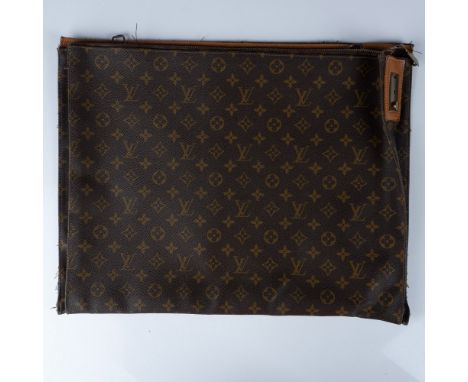 A vintage Louis Vuitton Monogram portfolio pouch featuring the iconic LV monogram canvas. The piece includes a brass locking 