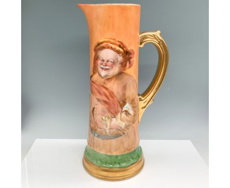 T&amp;V Limoges porcelain hand-painted tall pitcher featuring a detailed depiction of Sir John Falstaff, a character from Sha