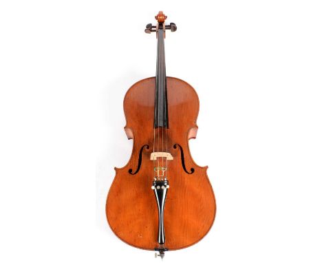 A Cello, probably English early 20th century, with flamed maple two piece back and rims, light amber varnish, length of back 