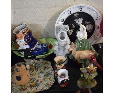 A Tray of Ceramics to Include Beswick, Coalport Ladies of Fashion Miranda, Crown Goldfinch, Wedgwood Jasperware Together with