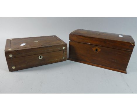 An Inlaid Tea Caddy Box and a Mother of Pearl Inlaid Rosewood Box 