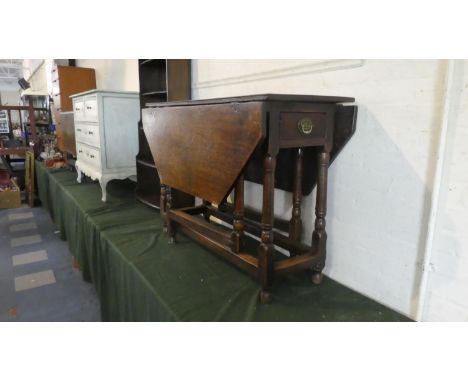 A Period Oak Drop Leaf Gate Legged Table with Turned Supports, 104cm wide 